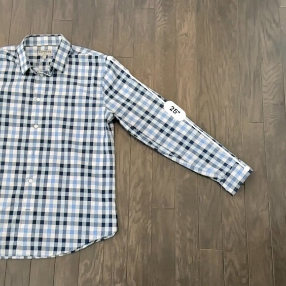 Express Blue & White Check Large 16-16.5 Fitted Men's Button Down Shirt - Picture 10 of 11